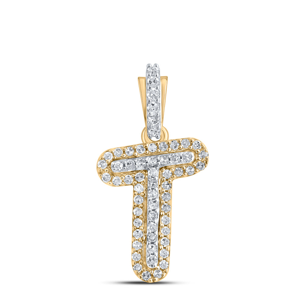 0.14 Ctw Natural Diamond Hiphop Initial Letter T Pendant in 10k Yellow Gold