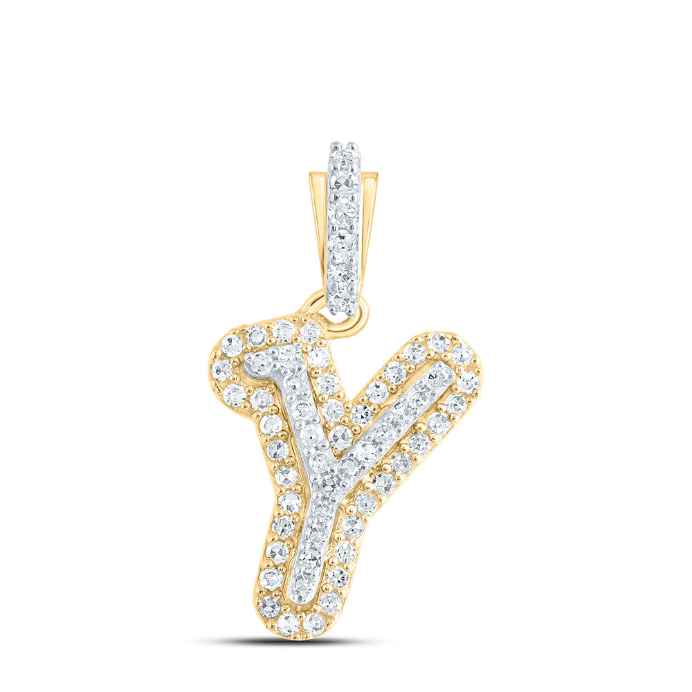 0.15 Ctw Natural Diamond Hiphop Initial Letter Y Pendant in 10k Yellow Gold