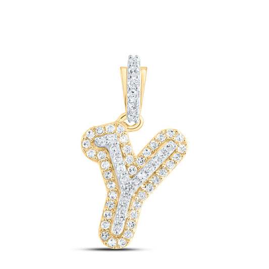 0.15 Ctw Natural Diamond Hiphop Initial Letter Y Pendant in 10k Yellow Gold