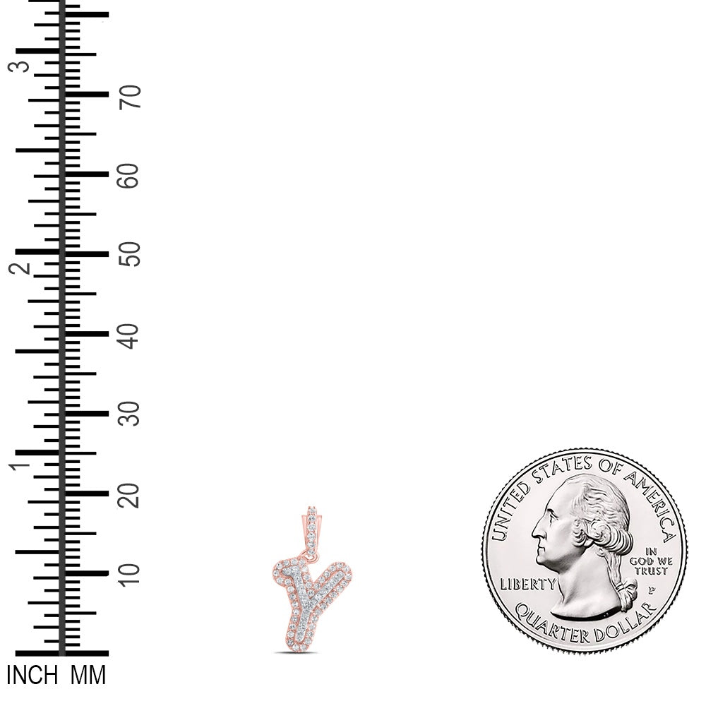 0.15 Ctw Natural Diamond Hiphop Initial Letter Y Pendant in 10k Rose Gold