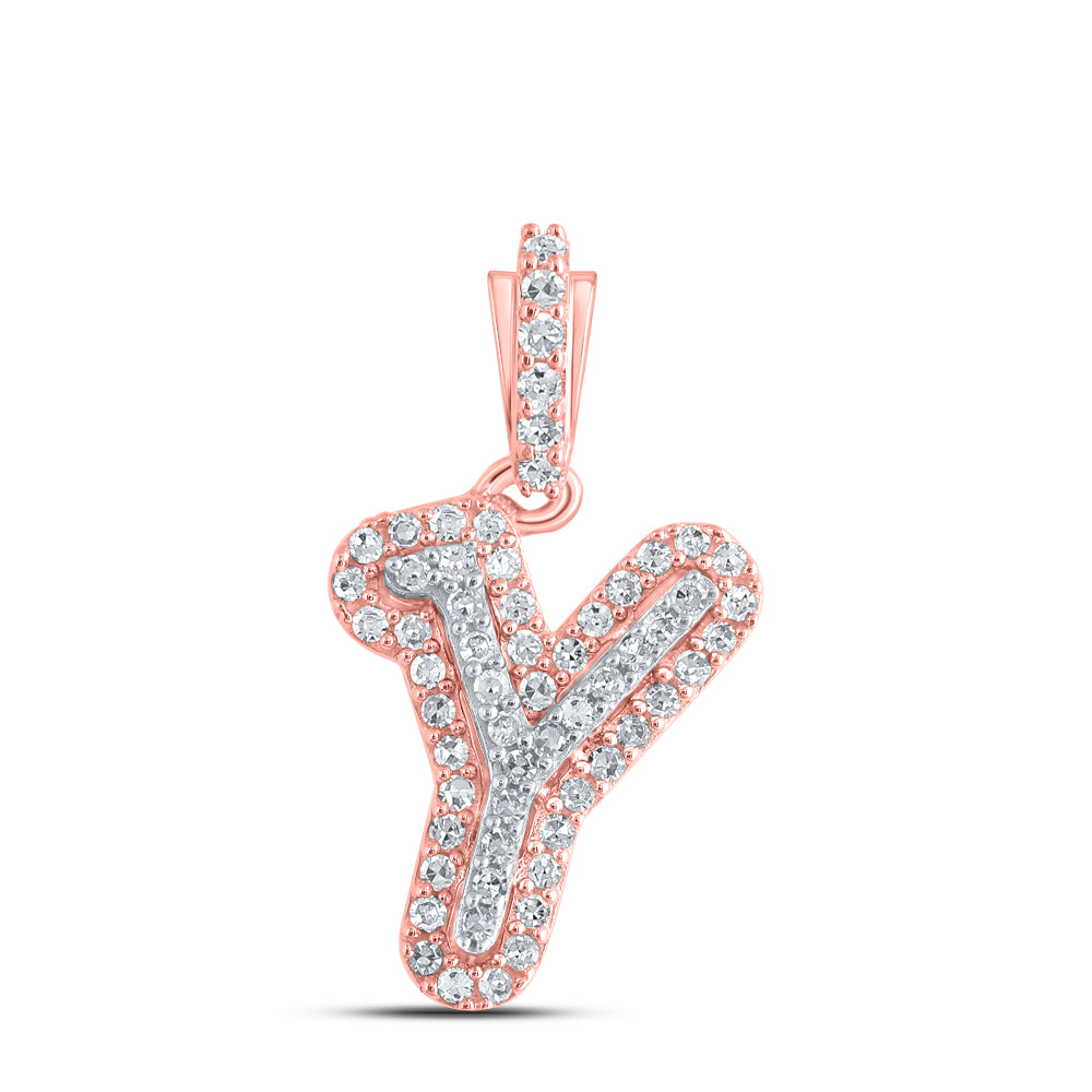0.15 Ctw Natural Diamond Hiphop Initial Letter Y Pendant in 10k Rose Gold