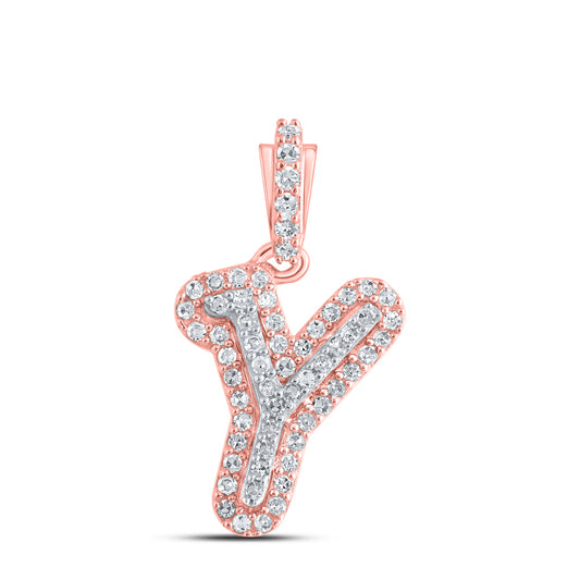 0.15 Ctw Natural Diamond Hiphop Initial Letter Y Pendant in 10k Rose Gold