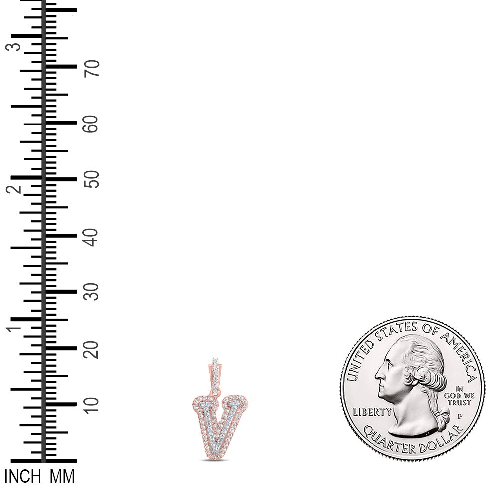 0.18 Ctw Natural Diamond Hiphop Initial Letter V Pendant in 10k Rose Gold