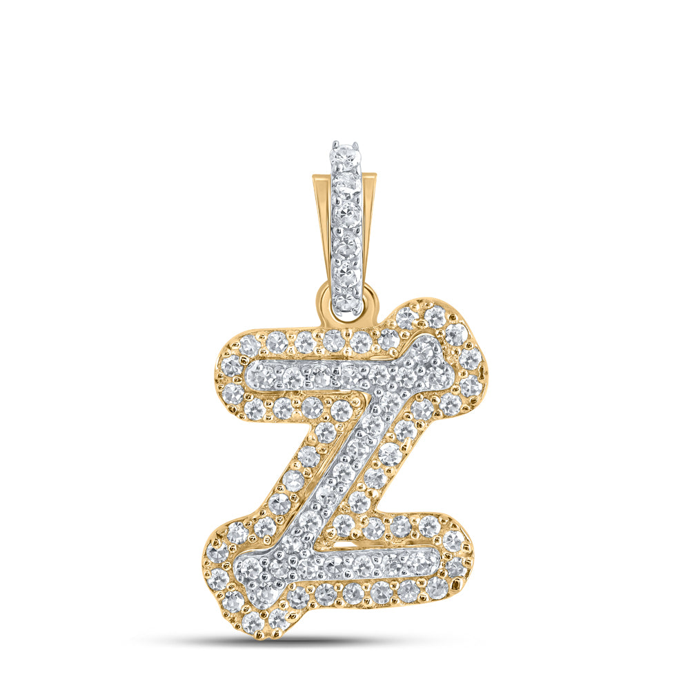 0.19 Ctw Natural Diamond Hiphop Initail Letter Z Pendant in 10k Yellow Gold