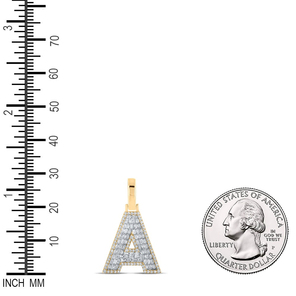 0.52 Ctw Natural Diamond Baguette Block Initial Letter A Pendant in 10k Yellow Gold