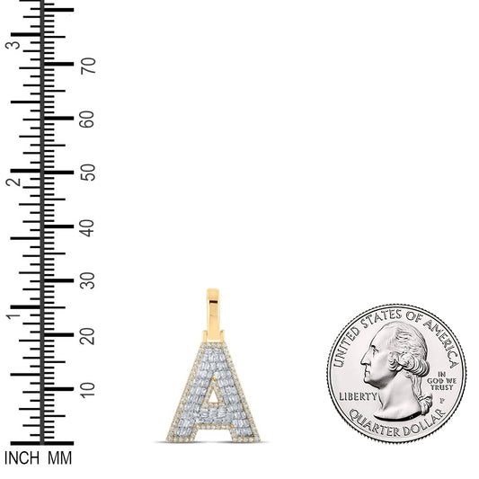 0.52 Ctw Natural Diamond Baguette Block Initial Letter A Pendant in 10k Yellow Gold