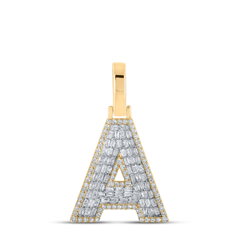 0.52 Ctw Natural Diamond Baguette Block Initial Letter A Pendant in 10k Yellow Gold