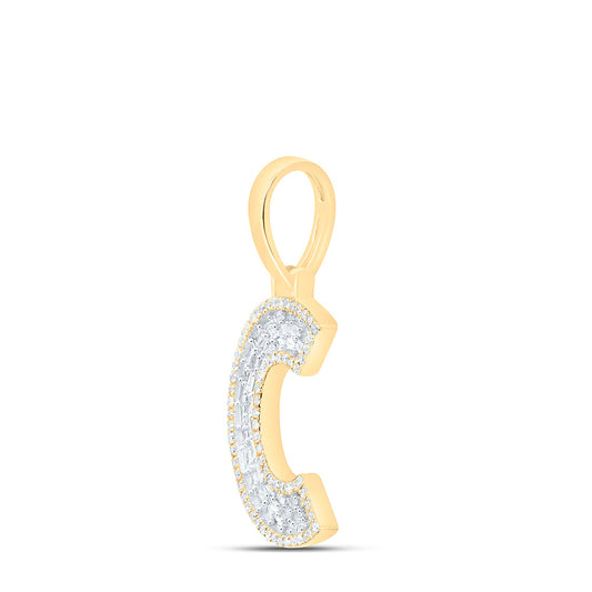 0.4 Ctw Natural Diamond Baguette Block Initial Letter C Pendant in 10k Yellow Gold