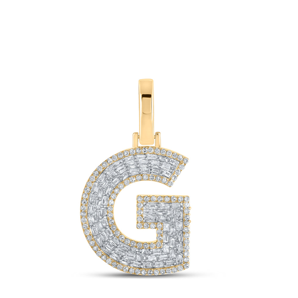 0.57 Ctw Natural Diamond Baguette Block Initial Letter G Pendant in 10k Yellow Gold
