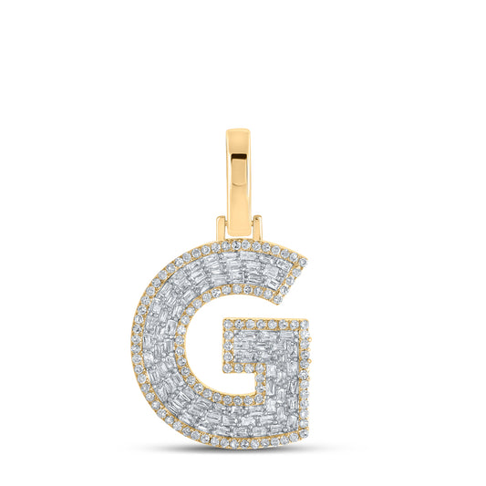 0.57 Ctw Natural Diamond Baguette Block Initial Letter G Pendant in 10k Yellow Gold