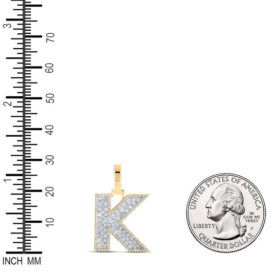 0.53 Ctw Natural Diamond Baguette Block Initial Letter K Pendant in 10k Yellow Gold