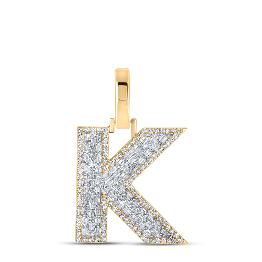 0.53 Ctw Natural Diamond Baguette Block Initial Letter K Pendant in 10k Yellow Gold