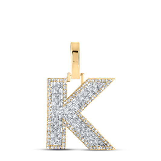 0.53 Ctw Natural Diamond Baguette Block Initial Letter K Pendant in 10k Yellow Gold