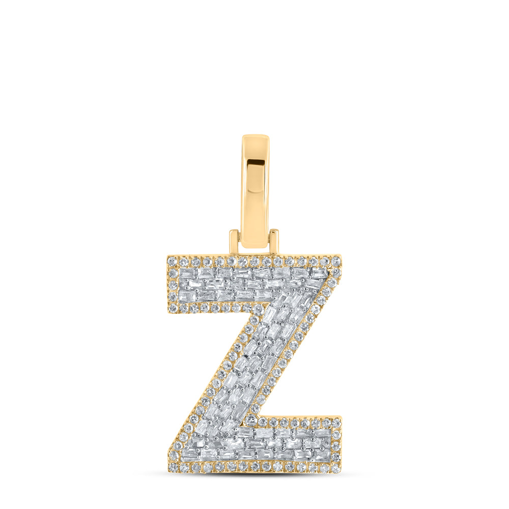 0.54 Ctw Natural Diamond Baguette Block Initial Letter Z Pendant in 10k Yellow Gold