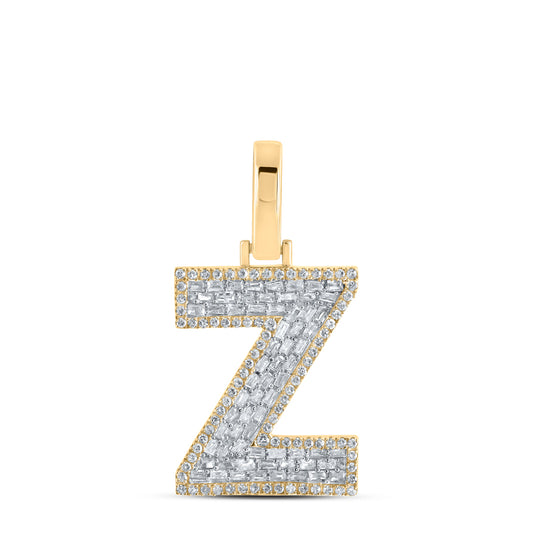0.54 Ctw Natural Diamond Baguette Block Initial Letter Z Pendant in 10k Yellow Gold