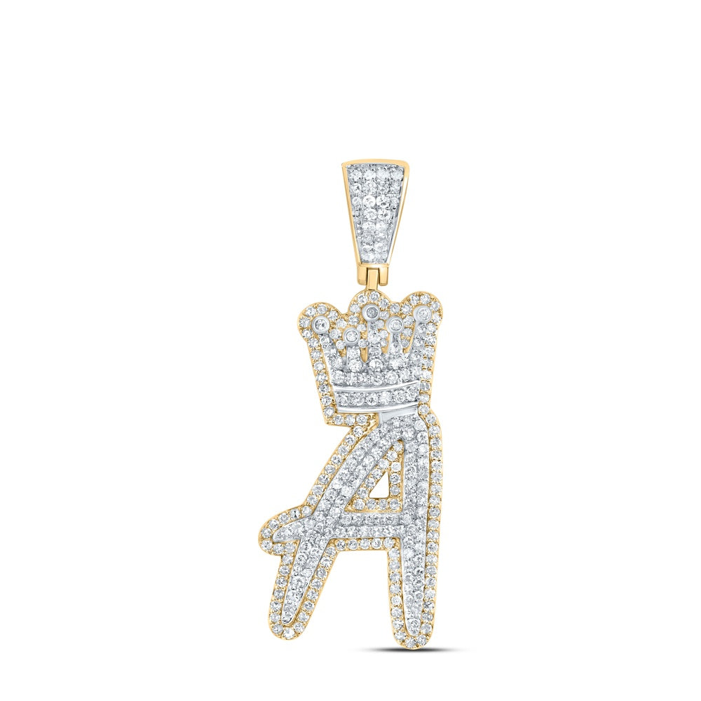1.27 Ctw Natural Diamond Crown Initial Letter Alphabet A Pendant in 10k Yellow Gold
