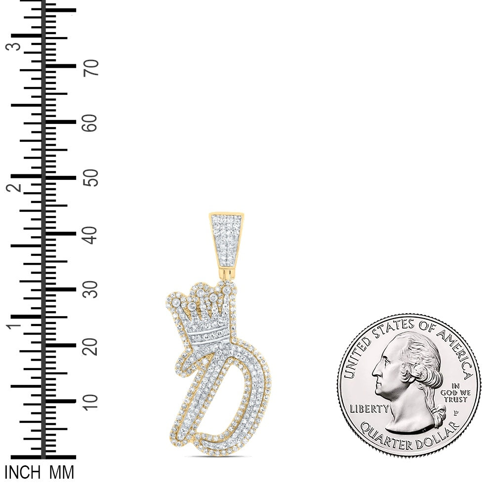 1.19 Ctw Natural Diamond Crown Initial Letter Alphabet D Pendant in 10k Yellow Gold