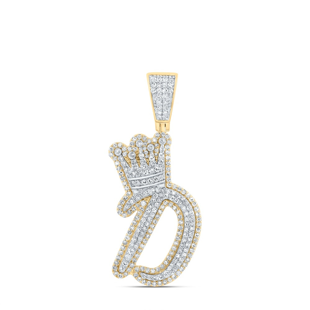 1.19 Ctw Natural Diamond Crown Initial Letter Alphabet D Pendant in 10k Yellow Gold