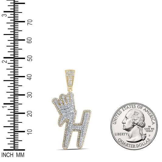 1.22 Ctw Natural Diamond Crown Initial Letter Alphabet H Pendant in 10k Yellow Gold