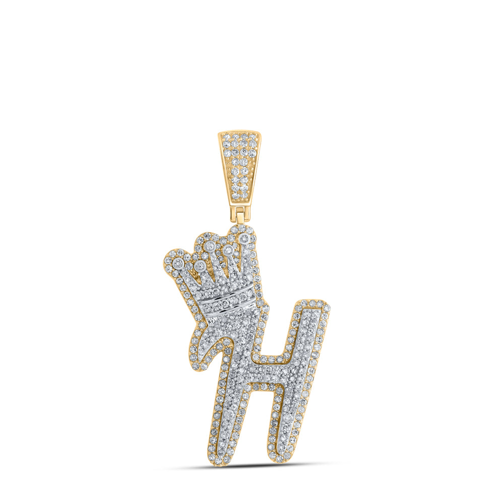 1.22 Ctw Natural Diamond Crown Initial Letter Alphabet H Pendant in 10k Yellow Gold