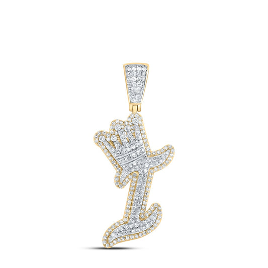 1.1 Ctw Natural Diamond Crown Initial Letter Alphabet I Pendant in 10k Yellow Gold