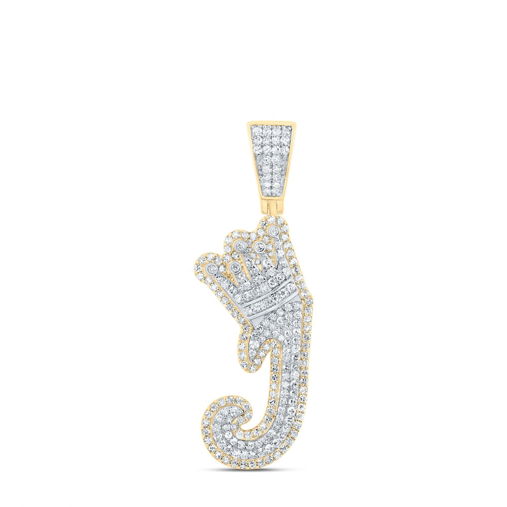 0.99 Ctw Natural Diamond Crown Initial Letter Alphabet J Pendant in 10k Yellow Gold