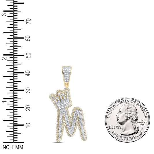 1.22 Ctw Natural Diamond Crown Initial Letter Alphabet M Pendant in 10k Yellow Gold