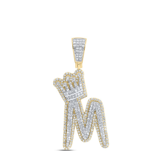 1.22 Ctw Natural Diamond Crown Initial Letter Alphabet M Pendant in 10k Yellow Gold