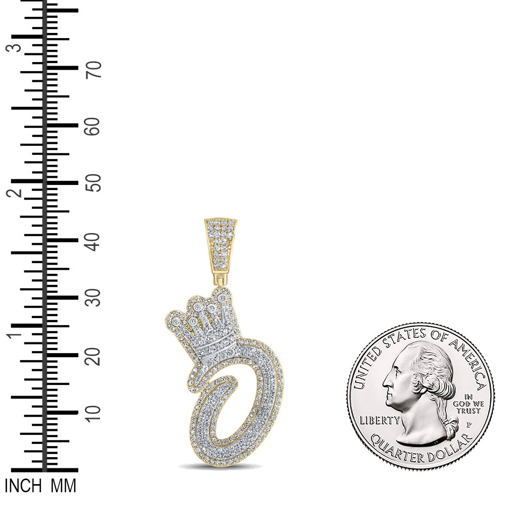 1.17 Ctw Natural Diamond Crown Initial Letter Alphabet O Pendant in 10k Yellow Gold
