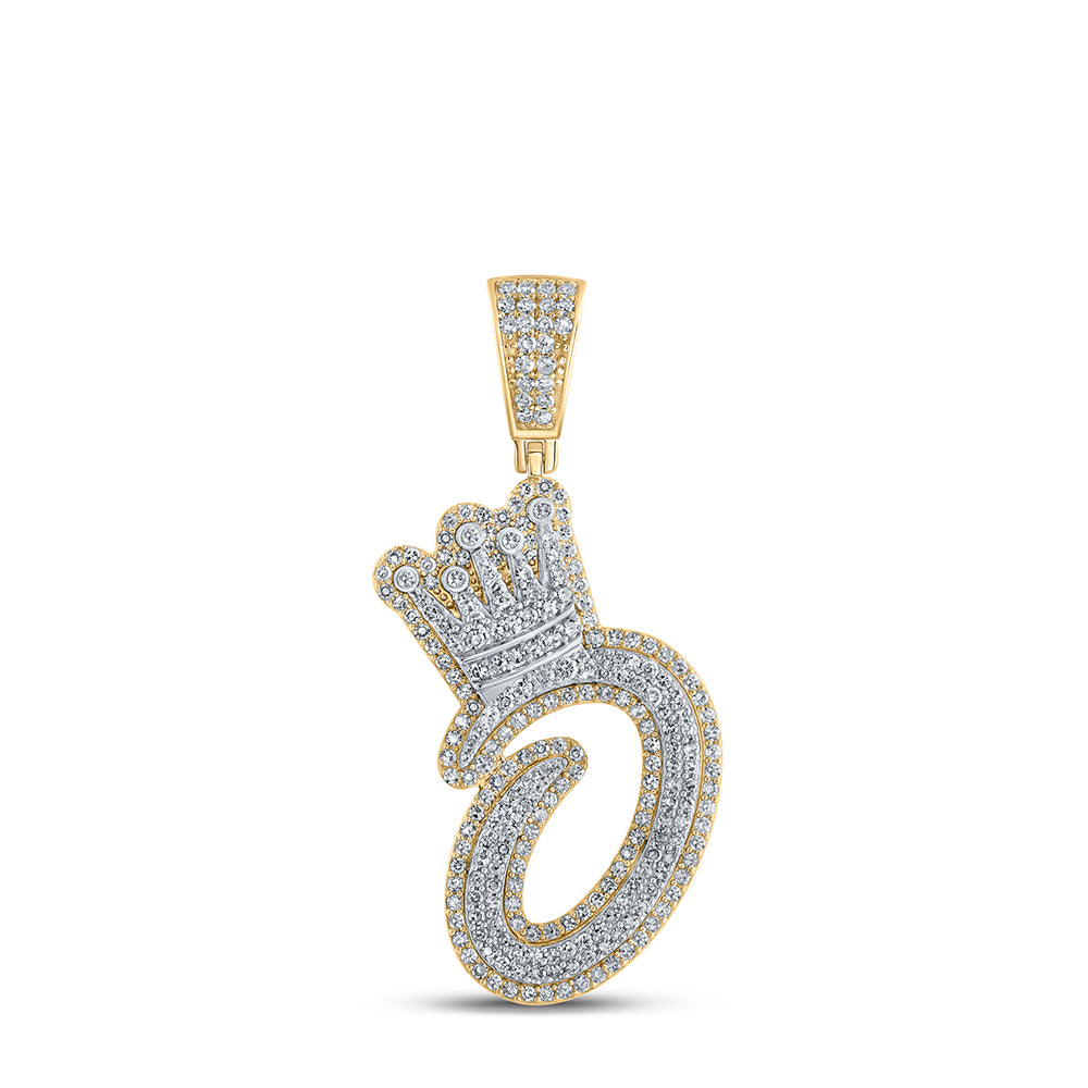 1.17 Ctw Natural Diamond Crown Initial Letter Alphabet O Pendant in 10k Yellow Gold