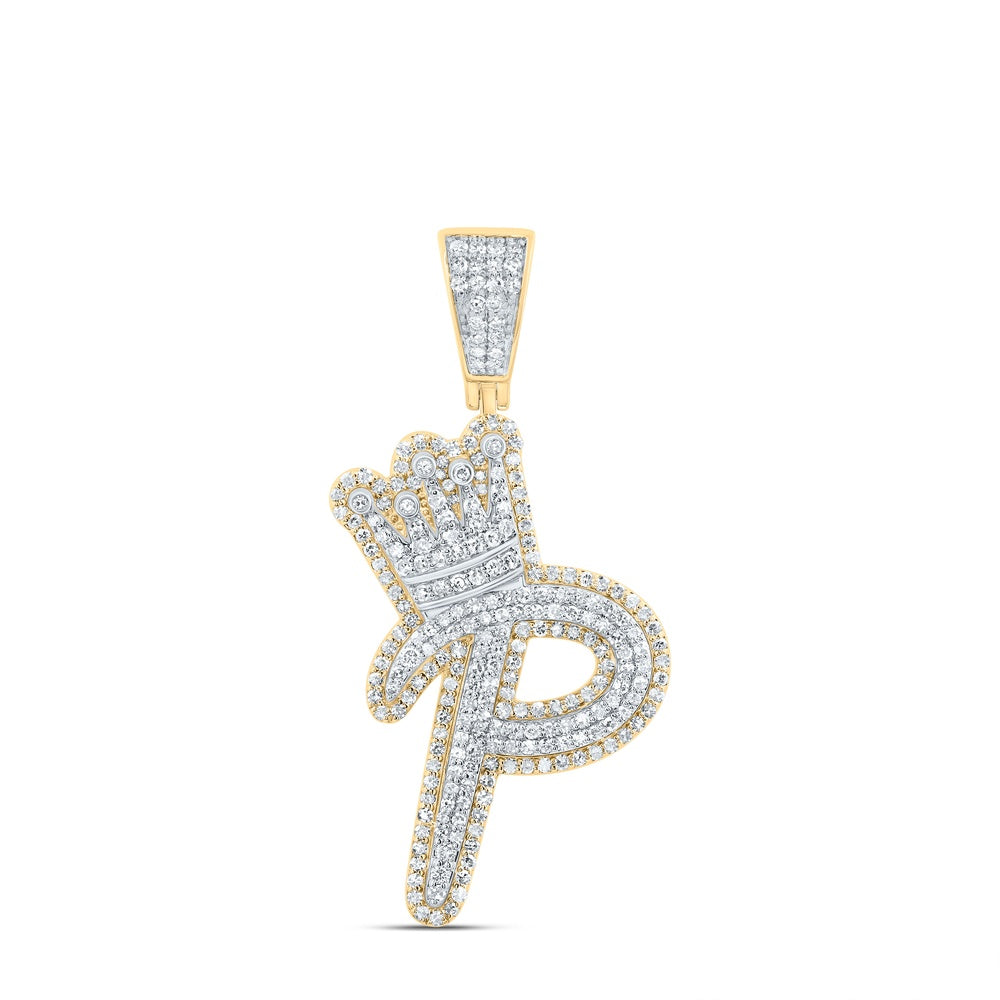 1.17 Ctw Natural Diamond Crown Initial Letter Alphabet P Pendant in 10k Yellow Gold