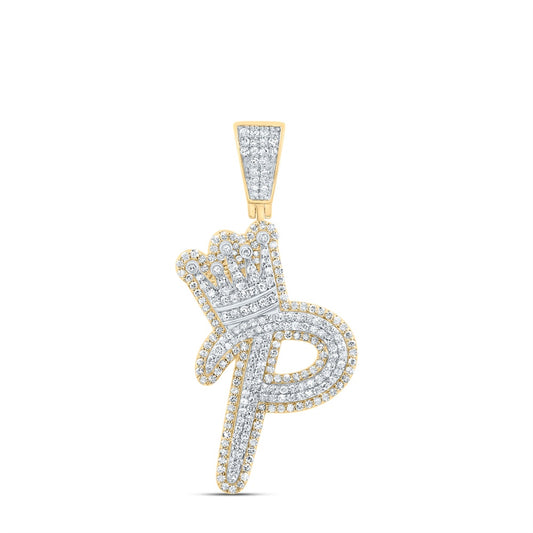 1.17 Ctw Natural Diamond Crown Initial Letter Alphabet P Pendant in 10k Yellow Gold