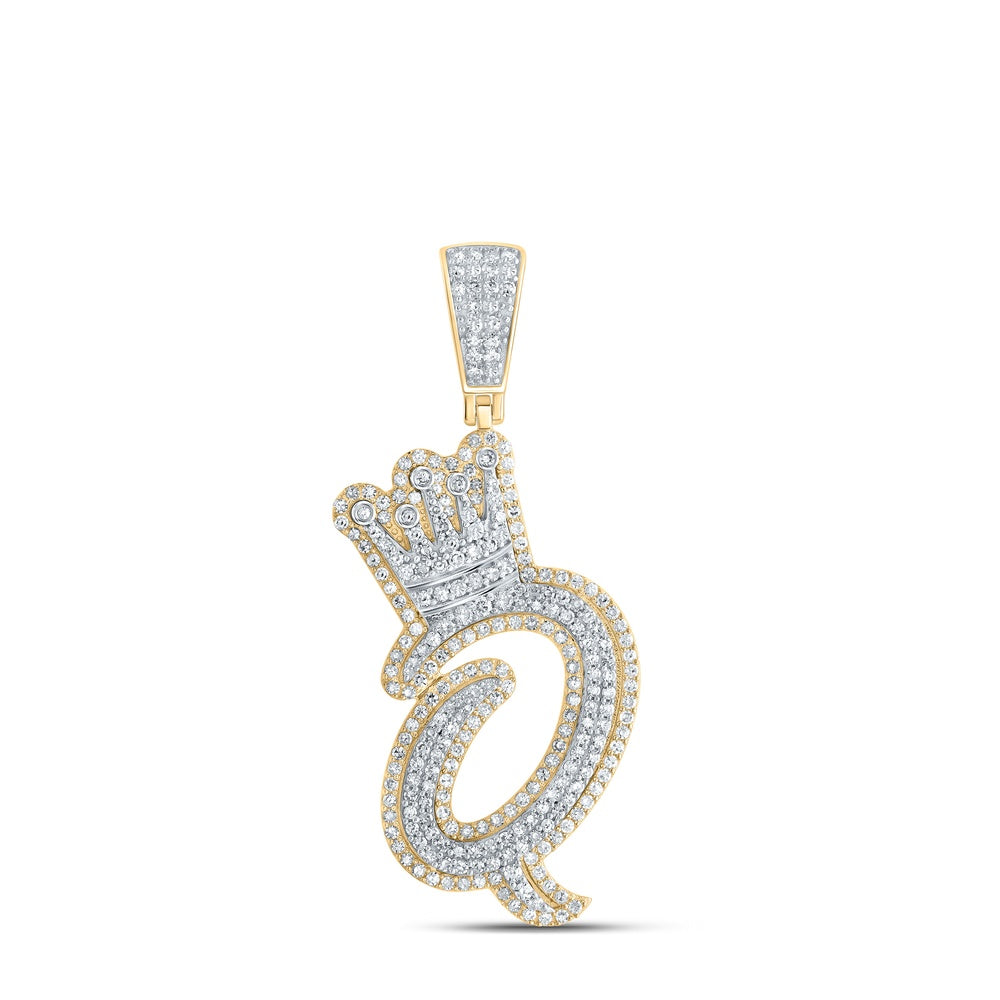 1.24 Ctw Natural Diamond Crown Initial Letter Alphabet Q Pendant in 10k Yellow Gold