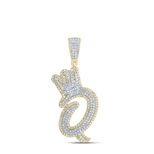 1.24 Ctw Natural Diamond Crown Initial Letter Alphabet Q Pendant in 10k Yellow Gold