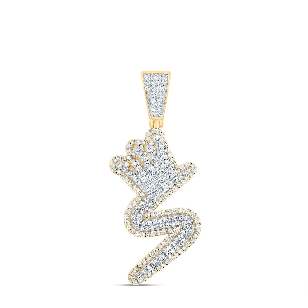 1.05 Ctw Natural Diamond Crown Initial Letter Alphabet S Pendant in 10k Yellow Gold