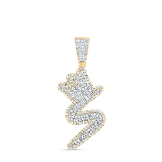 1.05 Ctw Natural Diamond Crown Initial Letter Alphabet S Pendant in 10k Yellow Gold