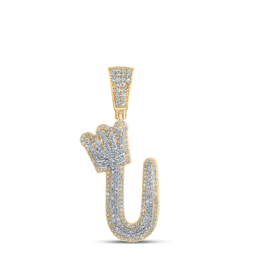 1.01 Ctw Natural Diamond Crown Initial Letter Alphabet U Pendant in 10k Yellow Gold