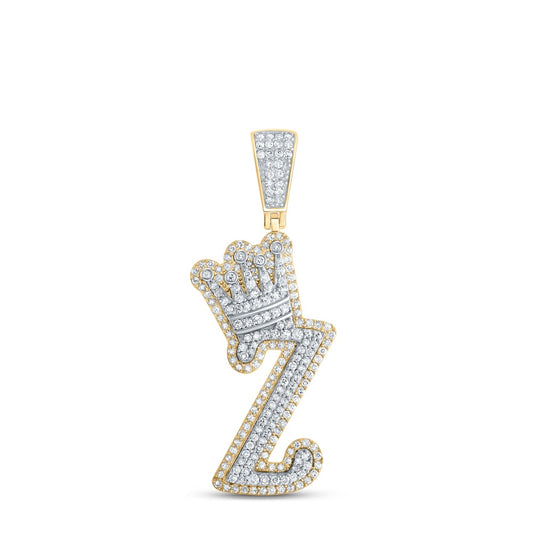1.03 Ctw Natural Diamond Crown Initial Letter Alphabet Z Pendant in 10k Yellow Gold