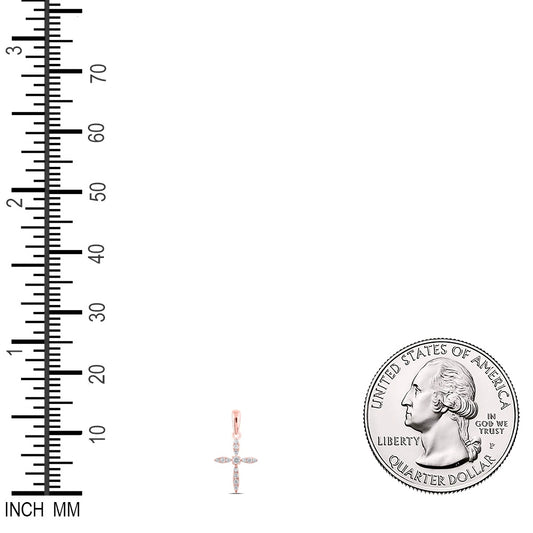 0.1 Ctw Natural Diamond Cross Marque Design Pendant in 10k Rose Gold