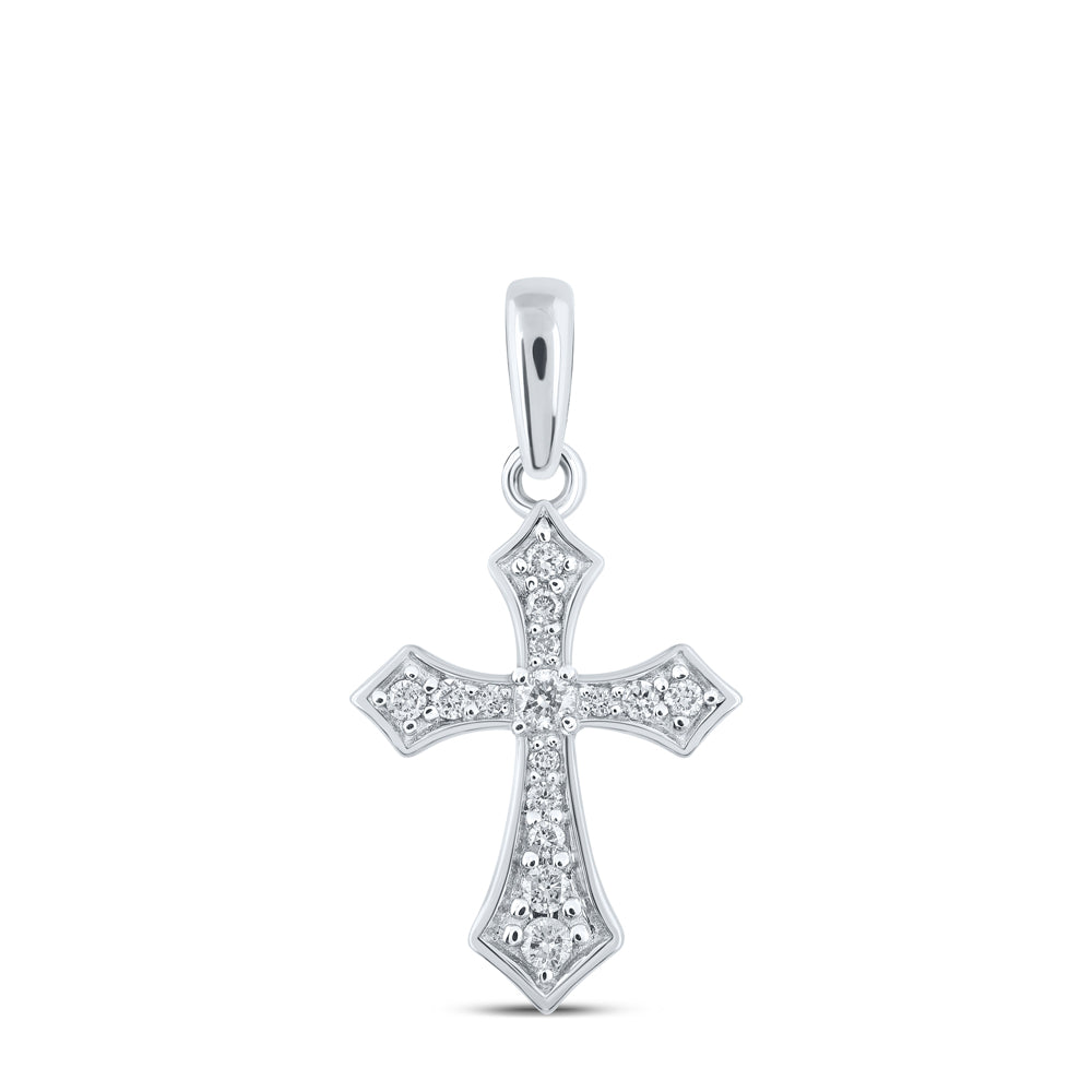 0.13 Ctw Natural Diamond Cross Gift Religious Pendant in 10k White Gold