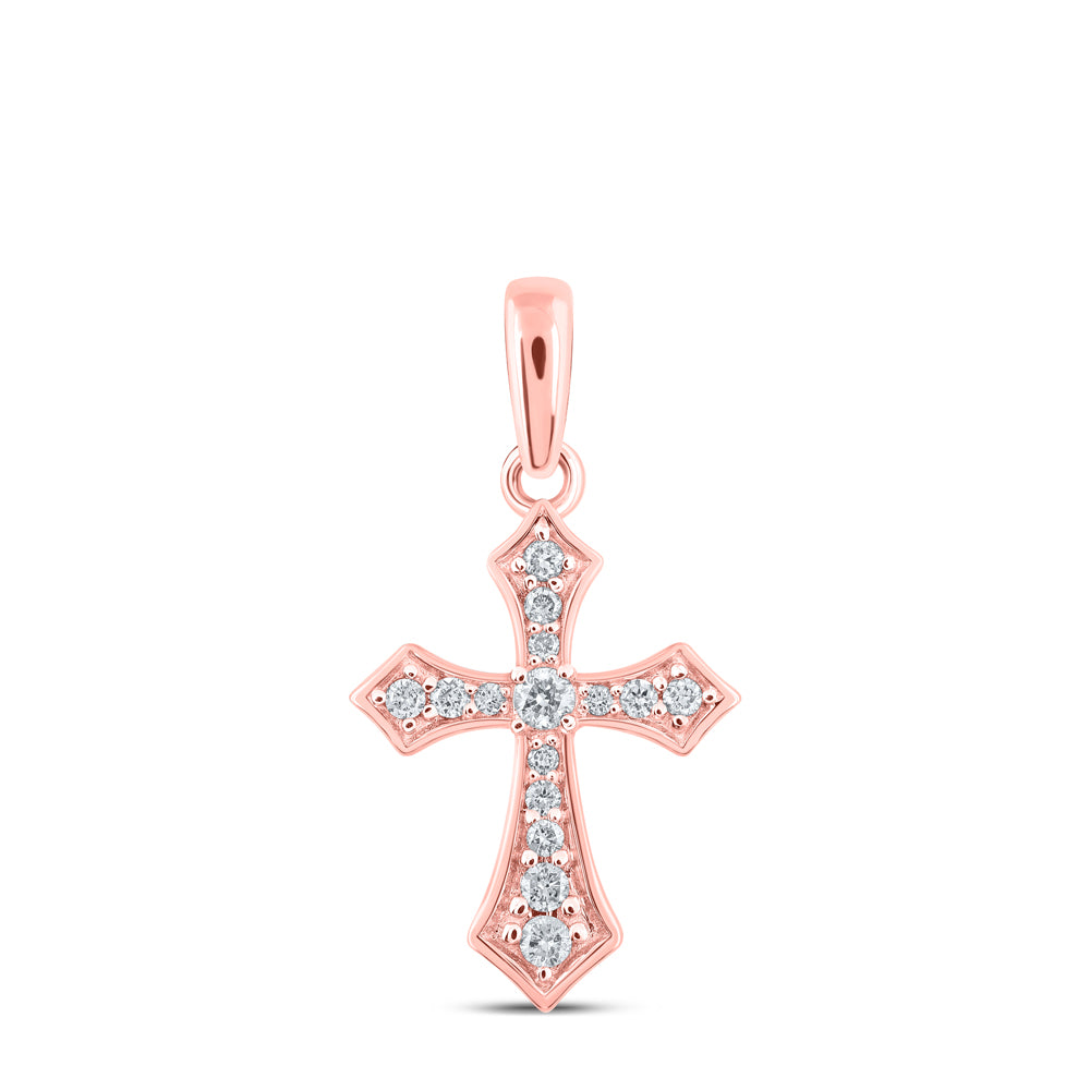 0.13 Ctw Natural Diamond Cross Gift Religious Pendant in 10k Rose Gold