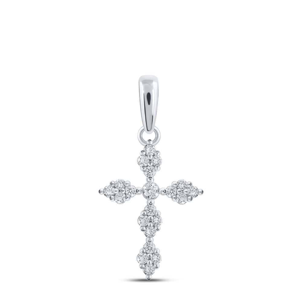 0.16 Ctw Natural Diamond Cross Religious Pendant in 10k White Gold