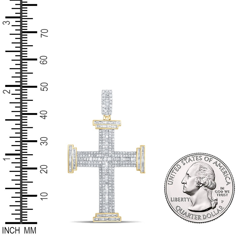 1.74 Ctw Natural Diamond Cluster Cross Religious Pendant in 10k Yellow Gold