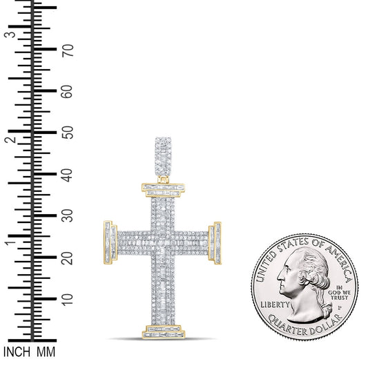 1.74 Ctw Natural Diamond Cluster Cross Religious Pendant in 10k Yellow Gold