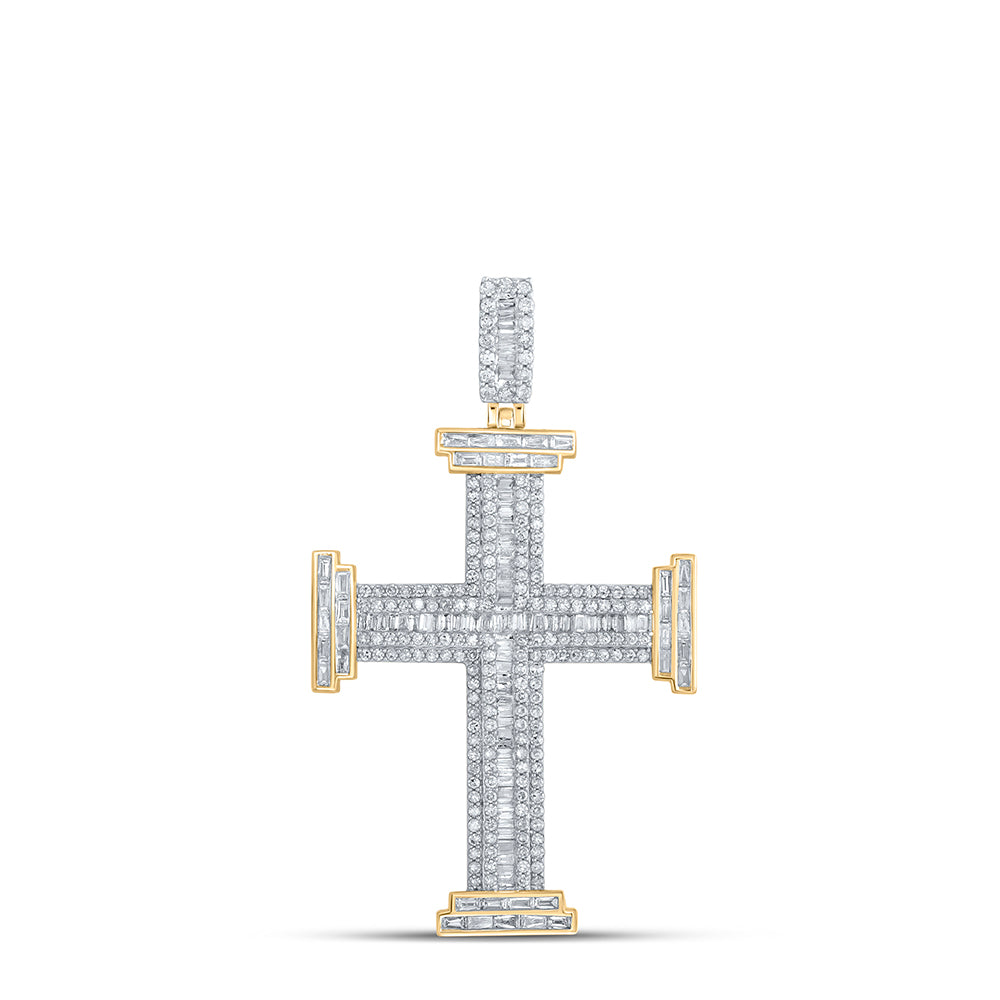 1.74 Ctw Natural Diamond Cluster Cross Religious Pendant in 10k Yellow Gold