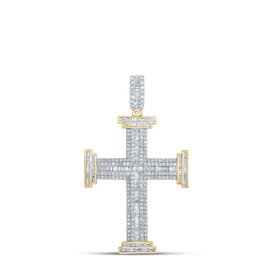 1.74 Ctw Natural Diamond Cluster Cross Religious Pendant in 10k Yellow Gold