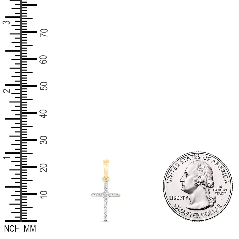0.07 Ctw Natural Diamond Cross Gift Religious Pendant in 10k Yellow Gold