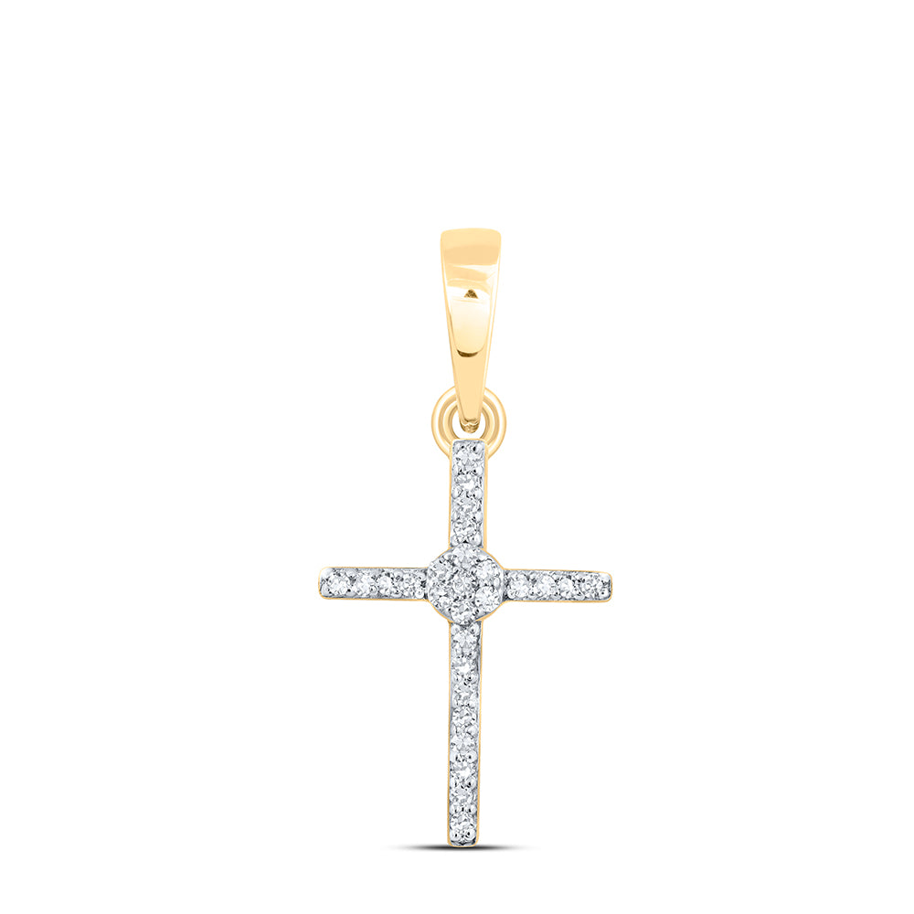 0.07 Ctw Natural Diamond Cross Gift Religious Pendant in 10k Yellow Gold