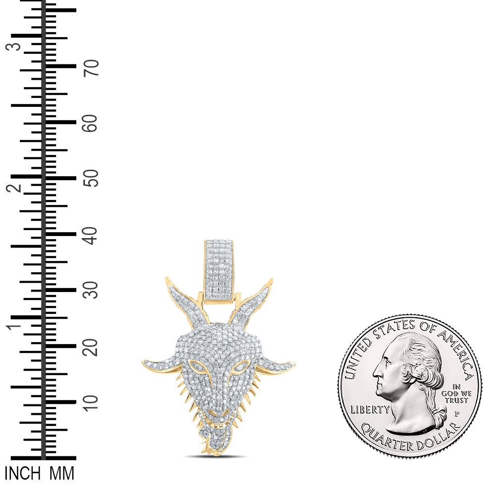 1.54 Ctw Natural Diamond Greatest of All Time Goat Animal Pendant in 10k Yellow Gold
