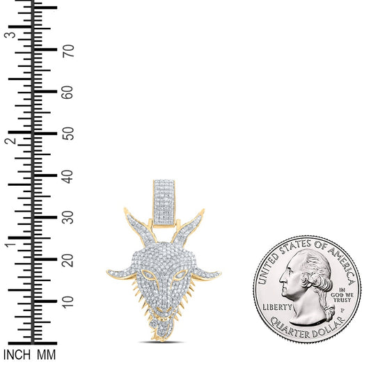 1.54 Ctw Natural Diamond Greatest of All Time Goat Animal Pendant in 10k Yellow Gold